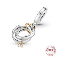 925 silver charm Two-tone Wedding Rings Dangle Charm pendant Fit Original Pandora Necklace for women fashion jewelry gift