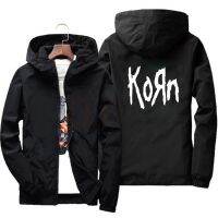 เสื้อแจ็กเก็ตวงดนตรีร็อคผู้ชาย Korn เสื้อแจ็กเก็ตแฟชั่นผู้ชายเสื้อผ้ากลางแจ้งตลกฮู้ดกันลมใหญ่