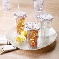 Clear Plastic Cup Tumbler with Flat Slotted Lid Reusable Water Bottle Double Wall Drink Cup With Straw Drinkware For Gifts