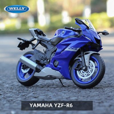 ยามาฮ่าโมเดล YZF-R6อัลลอยด์สำหรับแข่งรถมอเตอร์ไซค์จำลองถนนโลหะหล่อจากของขวัญสำหรับเด็ก1:12