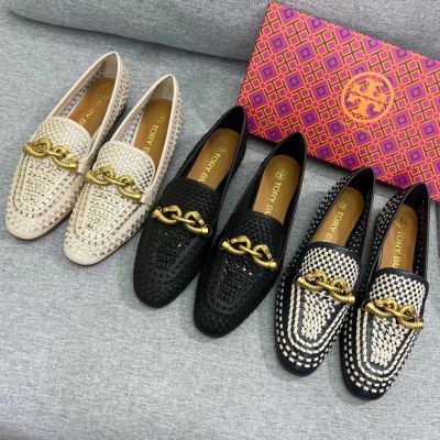 2023 new Tory Burch Summer fashion leather woven hollow flat shoes casual shoes