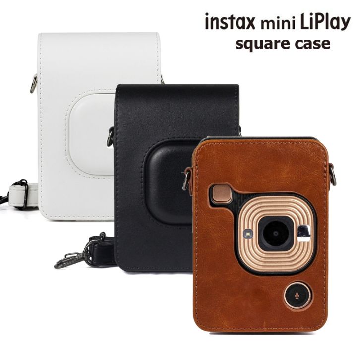 for-fujifilm-instax-mini-liplay-hybird-instant-film-camera-retro-pu-leather-case-carry-shoulder-bag-black-brown-white