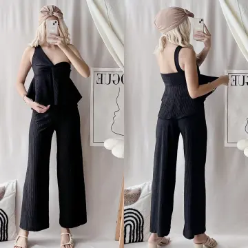 Black Long Formal Jumpsuit Wide Leg Pants for Wedding 2023 Women's