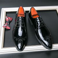 ▦✷▬ Spring Brand Elegant Patent Leather Leather Shoes Men Pointed Head Fashion Dress Shoes Man Party Pointed Glossy Wedding Shoes