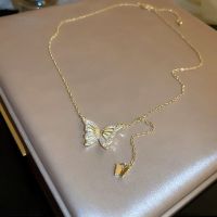 CIFbuy Shell Zircon Butterfly Necklace Texture Clavicle Chain Temperament Long Pendants Necklaces for Women Fashion Party Neck Jewelry