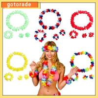 GOTORADE 4pcs/set สีสันสดใส ชายหาด ของตกแต่งงานปาร์ตี้ สร้อยคอดอกไม้ฮาวาย พวงมาลัยคาดศีรษะ สายรัดข้อมือ ตกแต่งงานแต่งงาน