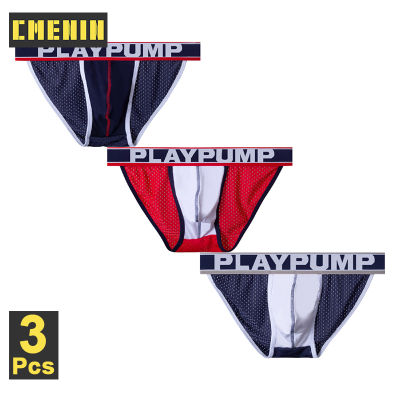 CMENIN PLAYPUMP 3Pcs Ins สไตล์ผ้าฝ้ายเซ็กซี่ชายชุดชั้นในกางเกงในชายกางเกงลื่นกางเกง Jockstrap ผู้ชาย Briefs PP9103