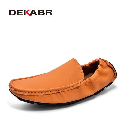 DEKABR รองเท้าแบบทางการสวมใส่ง่าย Sepatu Pantofel Kulit คุณภาพสูงของผู้ชายรองเท้าหนังนิ่มส้นเตี้ยรองเท้าแฟชั่นสำหรับผู้ชายขนาด38-48
