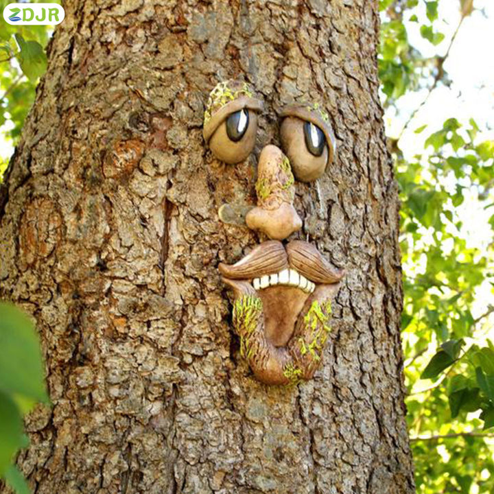 zdjr-ไม้ประดับนอกบ้านใบหน้าต้นไม้ชายชราต้นไม้เปลือกกอดของตกแต่งใบหน้าผีสำหรับกลางแจ้งและในบ้าน