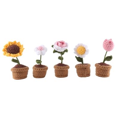 5 Pcs Potted Flowers Kit Hand-Woven Potted Flower Products for Home Decoration, Finished Product (Multi-Color)