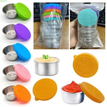 6Pcs Salad Dressing Container Stainless Steel Small Condiment Containers  with Silicone Lids Kitchen Accessories Leak Proof