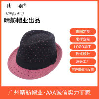 【cw】 Qingqi Vintage Woolen Color Matching Hat Spring and Autumn Polka Dot Color Matching Hat Mens Top Hat Fedora Hat Shaping Cap ！