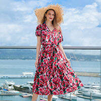 Russias Hot-Selling Hand-Painted Dress Large Size Seaside Floral Holiday Beach Dress Ladies Elegant Loose Mid-Length