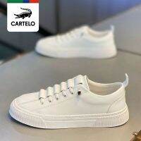 ๑ Cartelo crocodile mens shoes 2023 new spring and summer leather sports casual white shoes trendy mens slip-on shoes