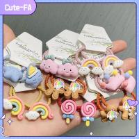 หมวกเจ้าหญิง CUTE-FA 2ชิ้นเครื่องประดับศีรษะเด็กลายดาวสีรุ้งเชือกยางรัดผมคาดผมสำหรับเด็กยางยืดสำหรับเด็ก