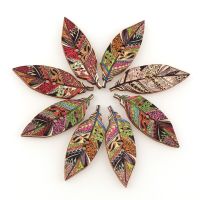 【YF】№❉✌  50PC Fashion Leaves Painting 2 Holes Buttons Sewing Scrapbooking Accessories 15x42mm