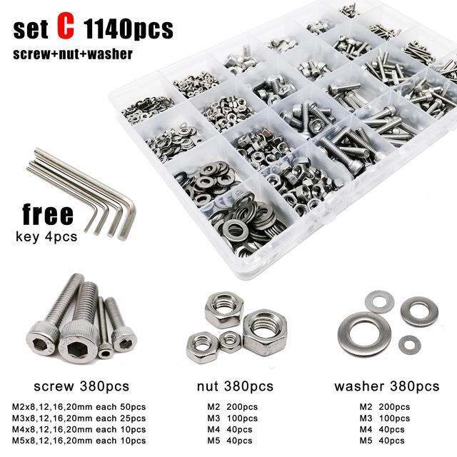 400-2100-buah-m1-6-m2-m2-5-m3-m4-m5-304-baja-tahan-karat-allen-hexagon-soket-cap-kepala-sekrup-baut-mur-washer-set-bermacam-macam-kit