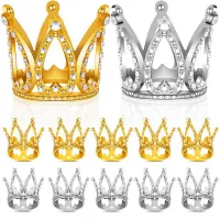12 PCS Mini Crown Cake Topper,Gold &amp; Silver Rhinestone Crown Cake Topper Decorations for Baby Shower Birthday Party
