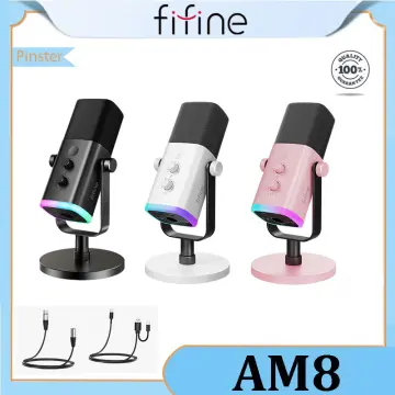 FIFINE AmpliGame AM8 RGB USB/XLR Dynamic Mic with Touch-mute Button, I/O  Controls, Live Monitoring Jack for Streaming