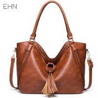 EHN Leather Tote Bag for Women European Retro Casual Leisure Bags