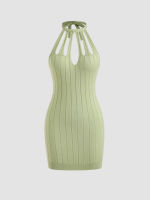 Cider Knit Solit Cut Out Halter Mini Dress