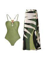 2PCS/SET 2023 New And Hot Green Slim Lace Up Cutout Bikini Sets Stones Beaded Belt Swimsuit with Asymmetric Cover Up Skirt 2Pack Swimwear 8 Colors For Choose Beach Bathing Suit