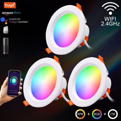 Art Tuya ไฟดาวน์ไลท์ LED ไฟ Led Spot ถอย5W 7W 9W 15W โคมไฟติดเพดาน Wifi RGB + CW + WW การควบคุมด้วยเสียงโดย Alexa Google Home