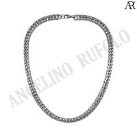 ANGELINO RUFOLO Necklace ดีไซน์ 9 mm. Classic Chain สร้อยคอ Stainless Steel 316L(สแตนเลสสตีล)คุณภาพเยี่ยม สีเงิน