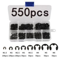 550pcs E-Clip เครื่องซักผ้า M1.5 M2 M2.5 M3 M3.5 M4 M5 M6 วงแหวนยึดแหวนกระสอบ Retainer หัวเข็มขัดรูปแยกเครื่องซักผ้า kit-WIOJ SHOP