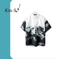 ﹍۞► 【KIN】 เสื้อเชิ้ต แต่งลาย แขนสั้น สำหรับผู้ชาย ภูเขาหิมะเสื้อแขนสั้น