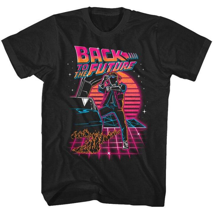 2022 New Back to the Future Neon Sunset Men's T-Shirt fashion Retro men  short sleeve cotton t shirt black birthday gift 