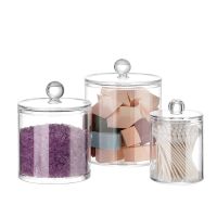 3PCS/set Storage Box Bathroom Organizer Cosmetic Storage Box Acrylic Clear Jar Cotton Ball Qtip Holder Canisters with Lids