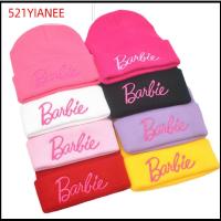 521YIANEE ขนสัตว์ถักนิตติ้ง หมวกถักตุ๊กตาบาร์บี้ สีชมพูอมชมพู เก็บความอบอุ่น หมวกสวมหัว ของใหม่ หมวกบีนนี่ สำหรับผู้หญิง