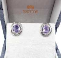 ERLME0379 [เซตเต้ โมด้า] ต่างหูพลอย Amethyst และ CZ ตัวเรือนเงิน สเตอริงค์ ซิลเวอร์ ชุบทองคำขาว 18K Gemstone Earrings