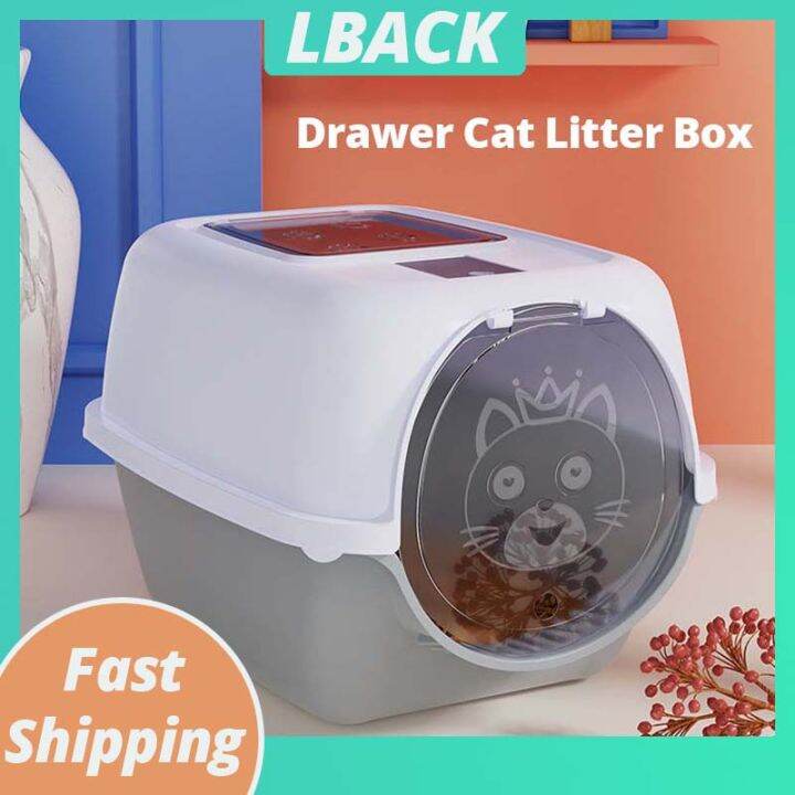 LBACK Fully Enclosed Drawer Cat Litter Box With Shovel Cat Training