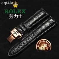 สำหรับ☽แตกต่าง✑สายหนังหนังจระเข้แท้ Rolex ลายผีน้ำสีดำสำหรับทุกเพศสายหนังจระเข้ตัวล็อกแบบผีเสื้อสแตนเลส