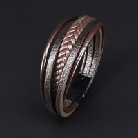 Brown Leather celet Mens Magnetic Leather Buckle Buckle Hand- Multi-layer Mens Leather celet