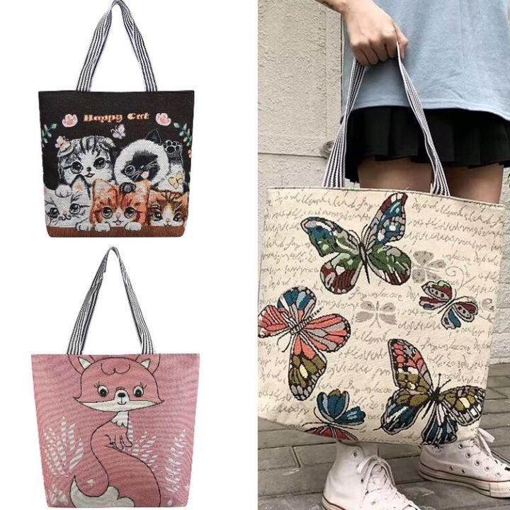 New Thai Style Fashion Female Tote Bag With Zipper Canvas Cute Shopping ...