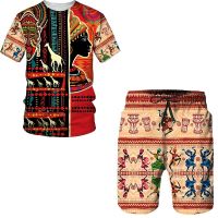 New Summer 3D African Print Men/Women Casual T-Shirts&amp;Shorts Set Round Neck Casual Couple Streetwear Fashion Beach Sportwear