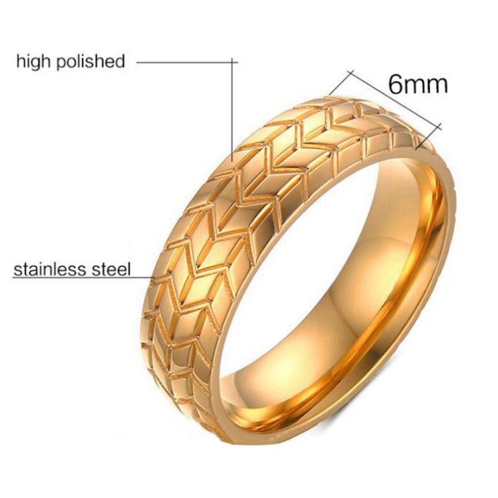 แหวนสีเงินมอเตอร์ไซด์เท่แหวนยางสำหรับผู้ชายทรงเรขาคณิตแนวพังก์ฮิปฮอปแหวนแต่งงานแหวนลาย