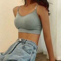 Ladies Camisole Slim Fit Sexy Stretch Push Up Bra with Chest Pads Cropped Navel Short Tube Top V-Neck Tops Sexy Babes Suspenders