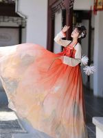 Hanfu ชุดเดรสสำหรับเต้นรำชุดคอสเพลย์ผู้หญิงชุดสำหรับผู้หญิงชุดเต้นรำแบบผ้าพิมพ์ลายดอกไม้งดงามชุดเจ้าหญิง