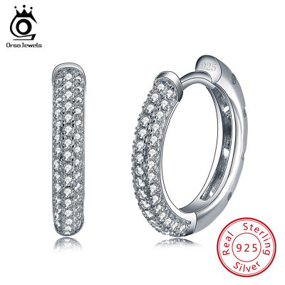 ORSA JEWELS Hoop Earrings 2019 Trendy Women Jewelry 925 Sterling Silver Earring with 2 Row 90pcs Austrian Cubic Zirconia SE19