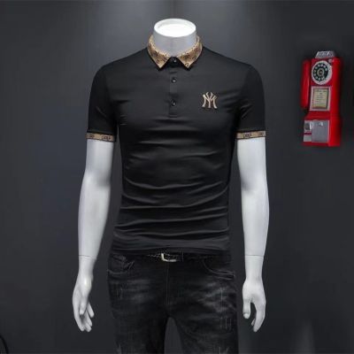 Original Special ice silk cotton lapel T-shirt mens crane embroidery short-sleeved summer youth mens half-sleeved small size POLO shirt