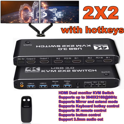 2X2 HDMI KVM สวิทช์จอภาพคู่4พัน60เฮิร์ต2-Port HDMI USB KVM สวิทช์เลือกกล่อง USB HDMI 2.0สวิทช์ KVM กล่องสำหรับแล็ปท็อปพีซี USB HDMI KVM สวิทช์กล่อง4พัน HDMI USB 3.0 KVM สวิทช์พร้อมเอาต์พุตคู่สำหรับอุปกรณ์ PC แล็ปท็อป USB 3.0