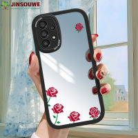 Jinsouwe เคสมือถือสำหรับ Samsung Galaxy A73 5G เคส Galaxya735g Samsunga735g สำหรับเด็กผู้หญิงลายการ์ตูนดอกกุหลาบเคสกระจกแบบเต็มปกหนัง