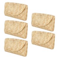 5X Straw Clutch Purses for Women Summer Beach Handbags, Wedding Envelope Wallet Color: Brown