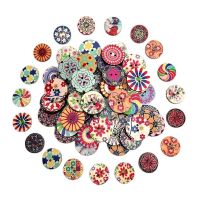 HL 15mm/20mm/25mm Mixed Random Round 2 Hole Wooden Buttons Vintage Painted Print Decorative Kids Stickers DIY