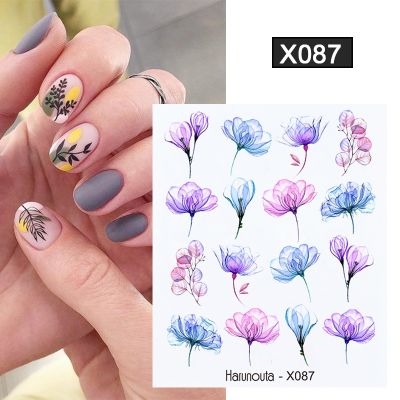 【LZ】 Harunouta Blue Purple Translucent Flower Water Decals Stickers Floral Leaves Transfer Geometric Lines Slider Nail Art Decoration