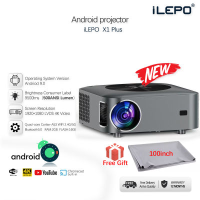 โปรเจคเตอร์ 4k android 5 Portable Mini Projector 1080P HD function 500 ANSI Android system Dual WIFI 2.4G/5.0G with Bluetooth support 8K Video Display ilepo projector